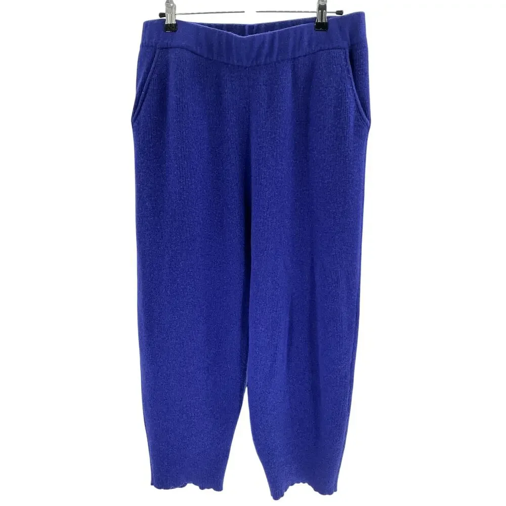 Lapointe Cropped Ribbed Blue Cashmere Track Pants Size L - Picture 2 of 4